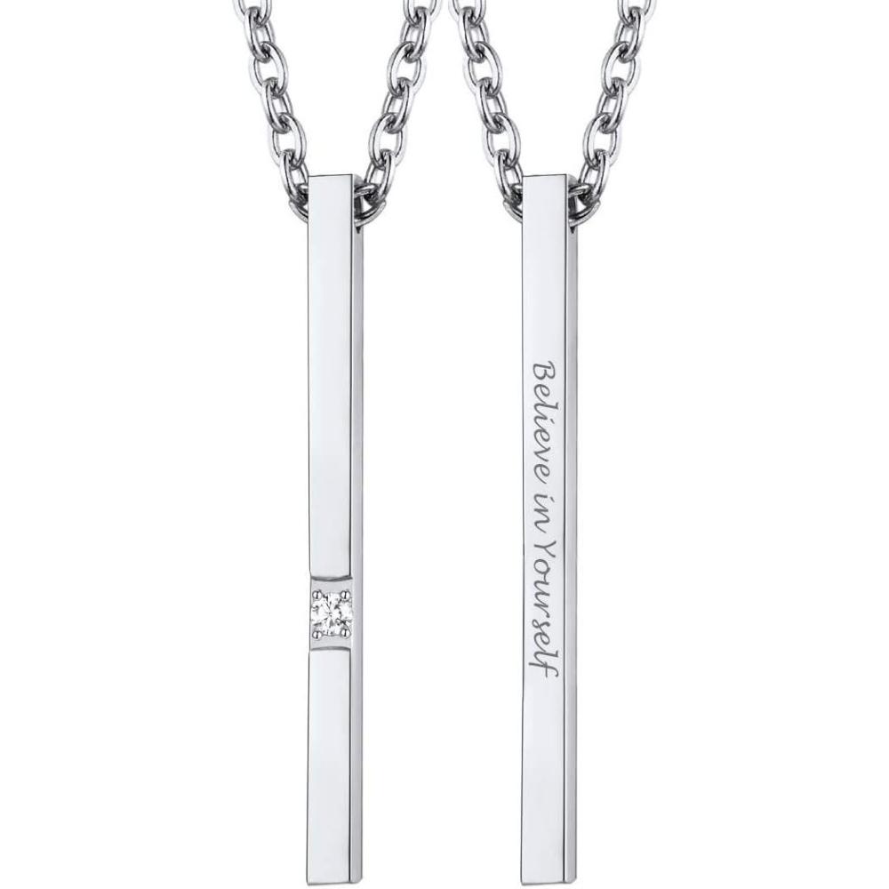 imageU7 Engravable Bar Necklace Womens Choker Necklace Stainless Steel Custom Engrave Text HorizontalVertical Bar Pendant Necklaces for Men WomenLong BarStainless Steel
