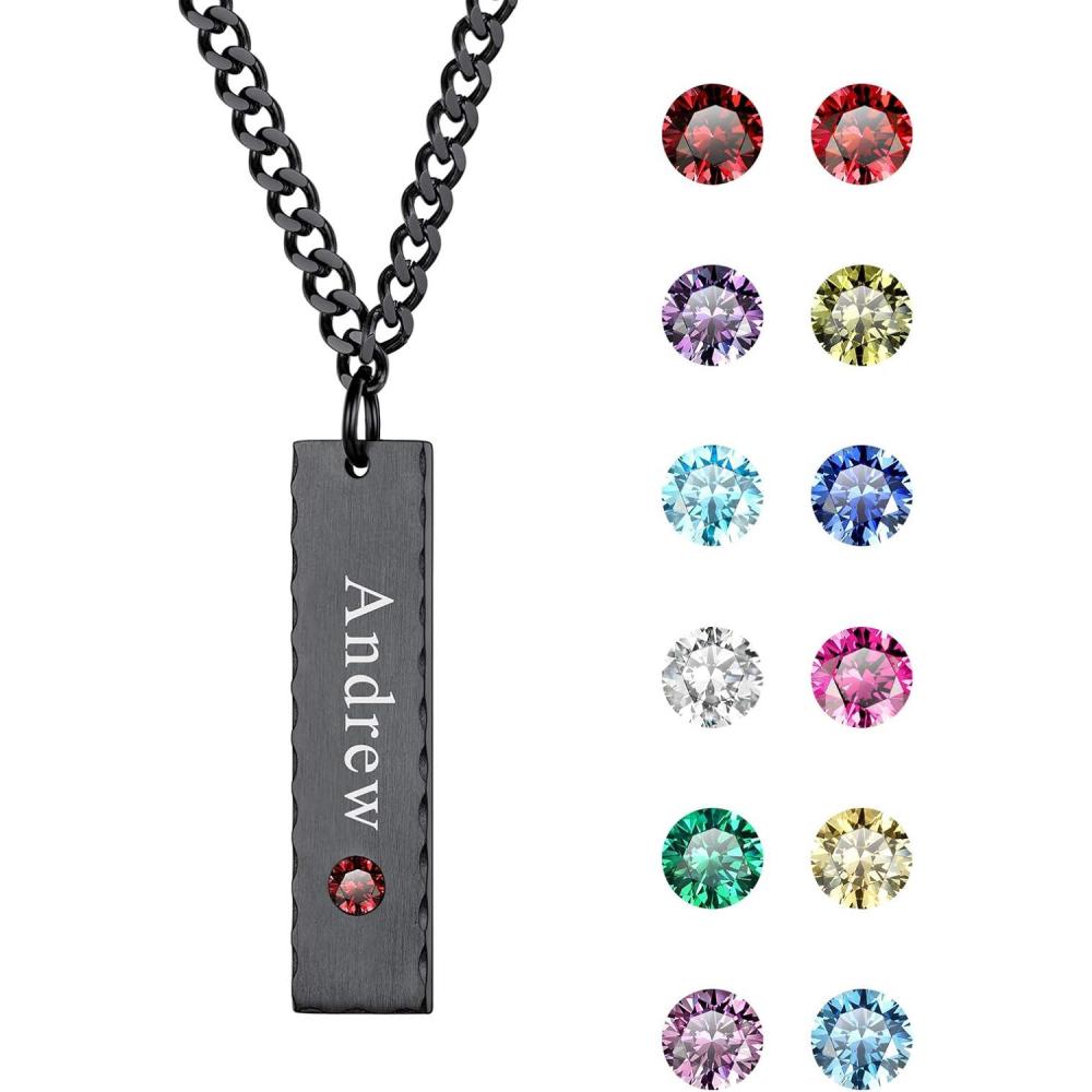 imageU7 Engravable Bar Necklace Womens Choker Necklace Stainless Steel Custom Engrave Text HorizontalVertical Bar Pendant Necklaces for Men WomenPlate BarBlack