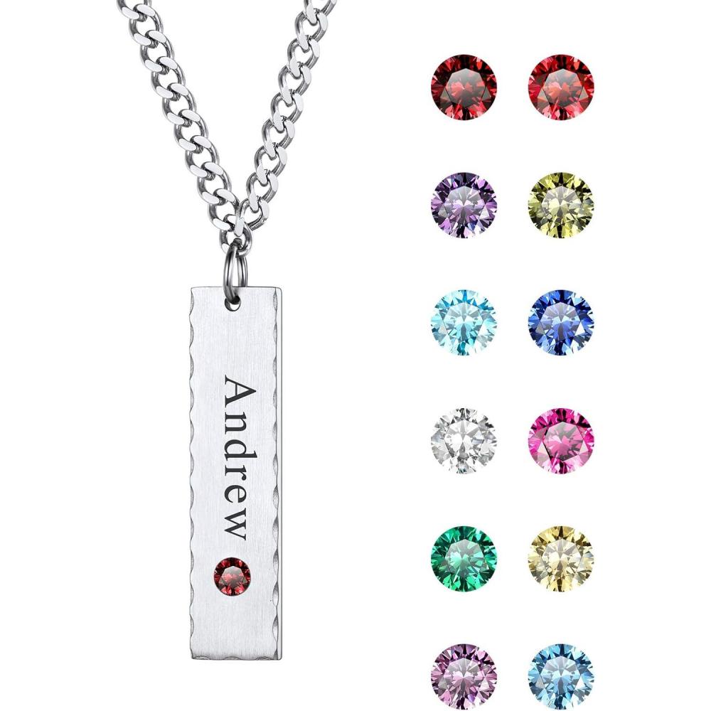 imageU7 Engravable Bar Necklace Womens Choker Necklace Stainless Steel Custom Engrave Text HorizontalVertical Bar Pendant Necklaces for Men WomenPlate BarStainless Steel