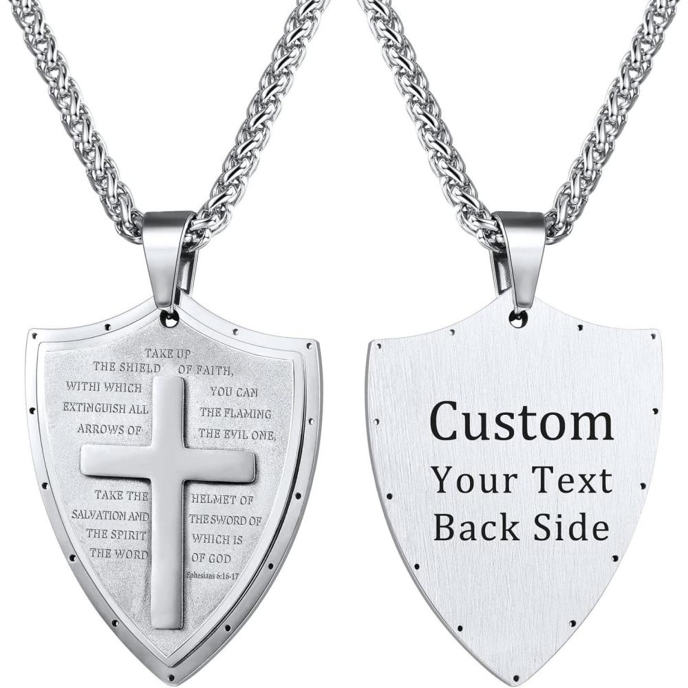 imageU7 Ephesians 61617 Shield Armor of God Pendant Stainless Steel Cross Necklace for Men WomenCustomizable Personalized Jewelry Stainless Personalized
