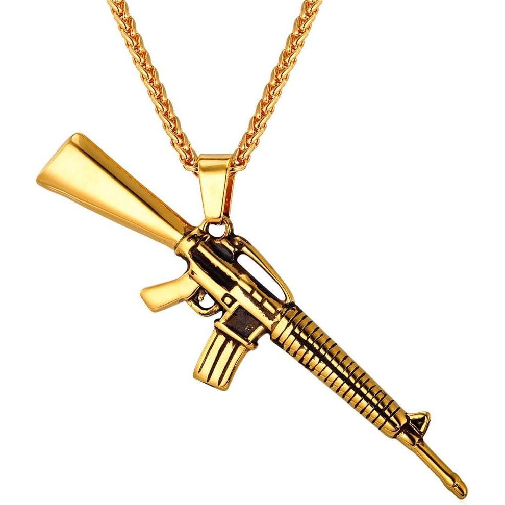imageU7 Men Necklace Cool Rifle Shape Pendant amp Chain SilverBlack18K Gold Plated Rock Army Style Fanshion Necklace Jewelry Chain for Menagoldm16