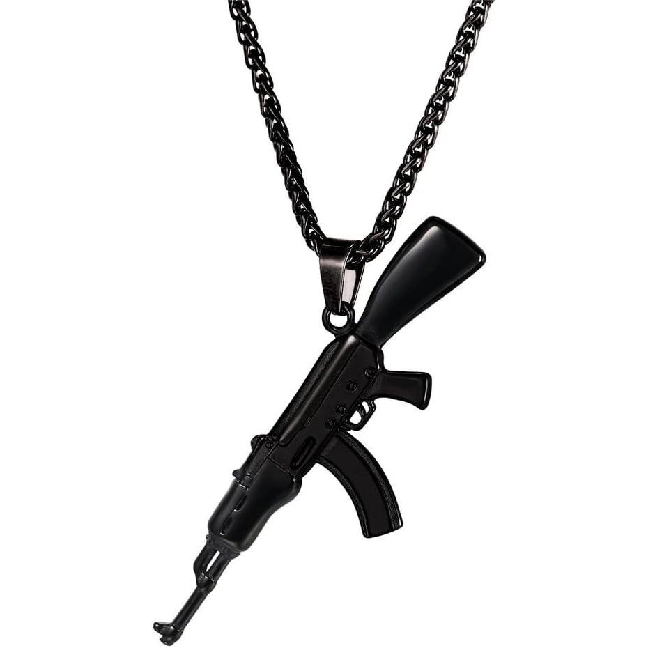 imageU7 Men Necklace Cool Rifle Shape Pendant amp Chain SilverBlack18K Gold Plated Rock Army Style Fanshion Necklace Jewelry Chain for Meneblacka47