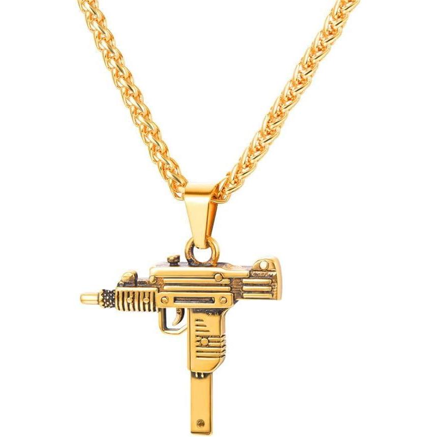 imageU7 Men Necklace Cool Rifle Shape Pendant amp Chain SilverBlack18K Gold Plated Rock Army Style Fanshion Necklace Jewelry Chain for Menfgolduzi