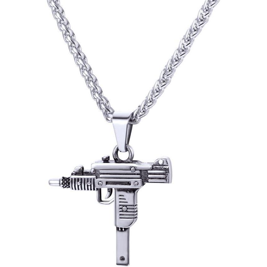 imageU7 Men Necklace Cool Rifle Shape Pendant amp Chain SilverBlack18K Gold Plated Rock Army Style Fanshion Necklace Jewelry Chain for Mengsilveruzi