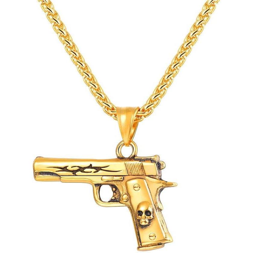 imageU7 Men Necklace Cool Rifle Shape Pendant amp Chain SilverBlack18K Gold Plated Rock Army Style Fanshion Necklace Jewelry Chain for Menigoldm9