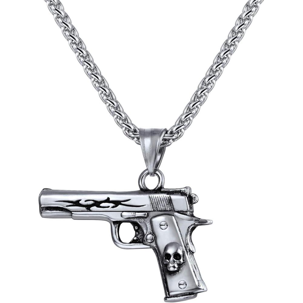 imageU7 Men Necklace Cool Rifle Shape Pendant amp Chain SilverBlack18K Gold Plated Rock Army Style Fanshion Necklace Jewelry Chain for Menjsilverm9