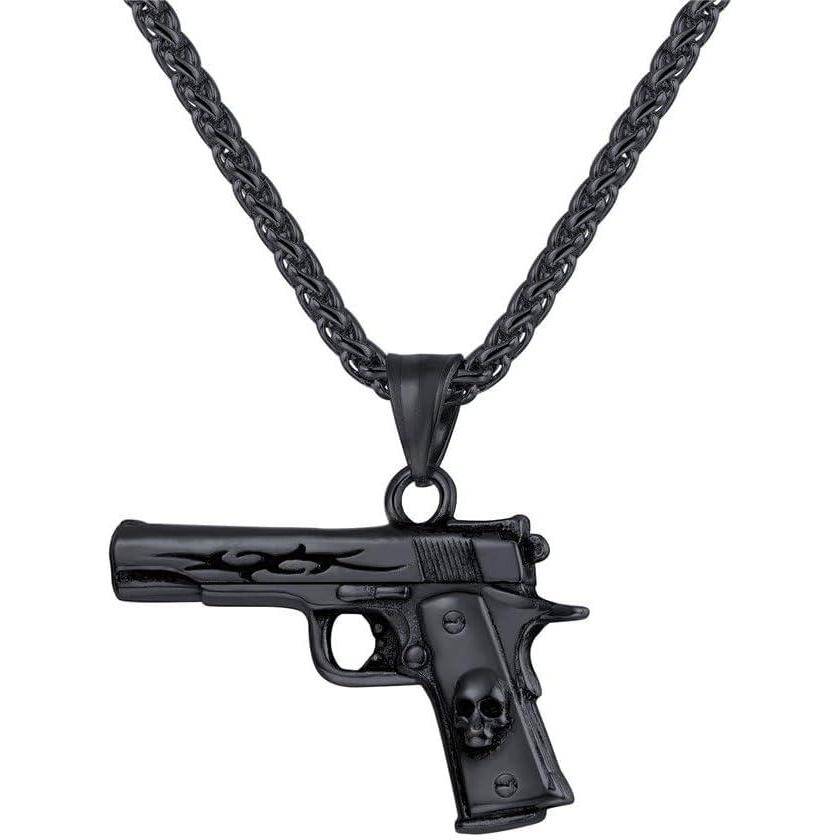 imageU7 Men Necklace Cool Rifle Shape Pendant amp Chain SilverBlack18K Gold Plated Rock Army Style Fanshion Necklace Jewelry Chain for Menkbalckm9