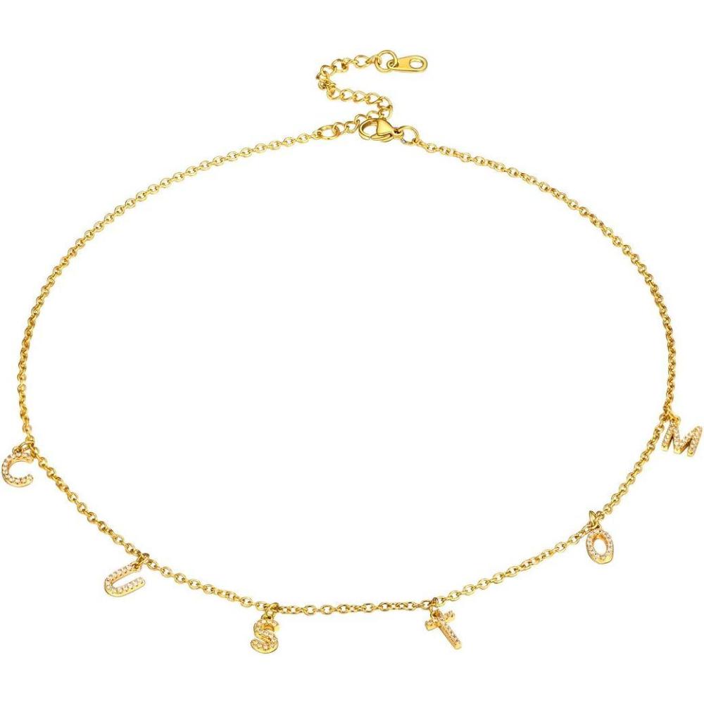 imageU7 Name Necklace Personalized Stainless Steel 18K Gold Plated Nameplate Jewelry for Men Women Multiple Name Necklace Customized Initial Name Choker Necklace with Curb Chain02Custom Initials Gold