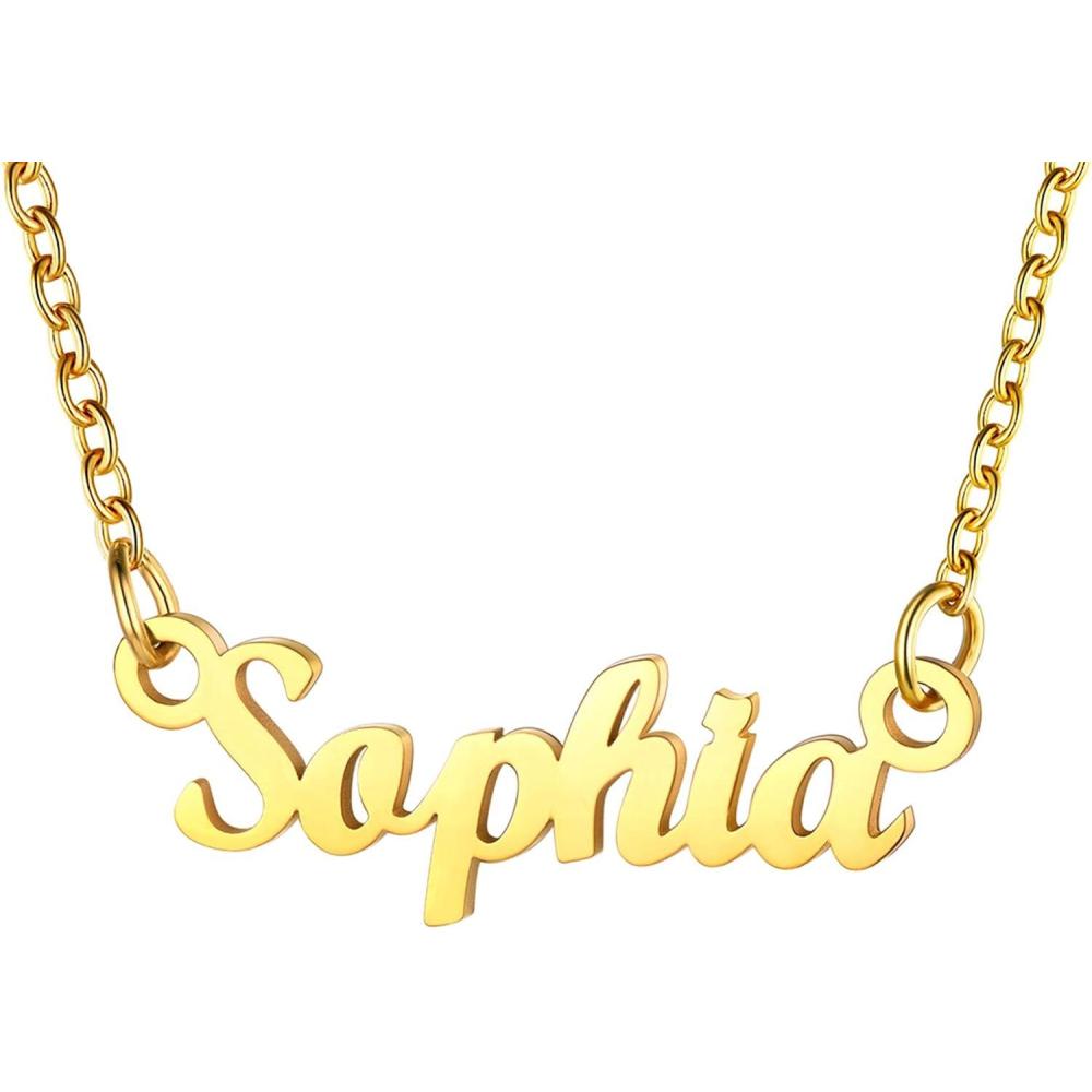 imageU7 Name Necklace Personalized Stainless Steel 18K Gold Plated Nameplate Jewelry for Men Women Multiple Name Necklace Customized Initial Name Choker Necklace with Curb ChainSophiaGold Color
