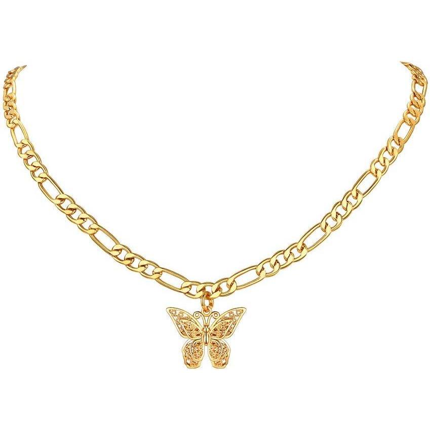 imageU7 Name Necklace Personalized Stainless Steel 18K Gold Plated Nameplate Jewelry for Men Women Multiple Name Necklace Customized Initial Name Choker Necklace with Curb ChainButterfly Gold