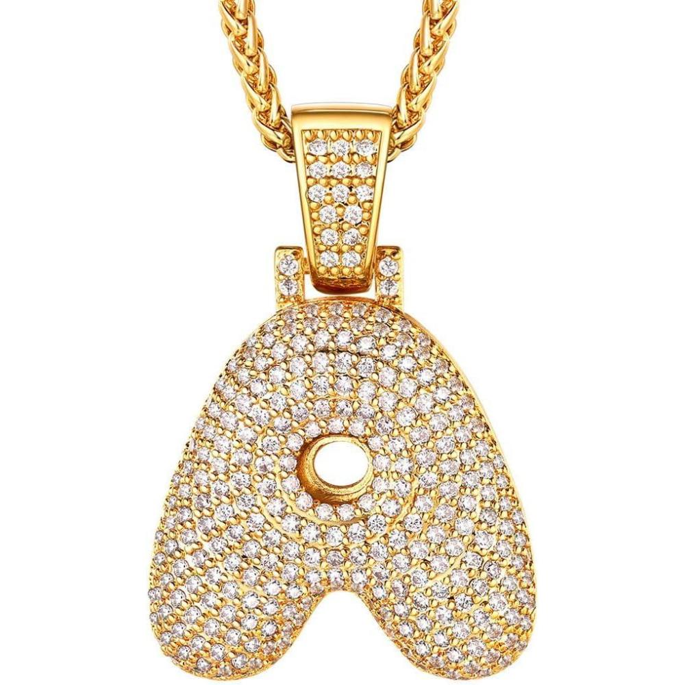 imageU7 Pendant Mens Hip Hop Jewelry Platinum18K Gold Plated Lab Diamond Letter Necklaces Custom Number Chain Intials Name NecklacesLetter A