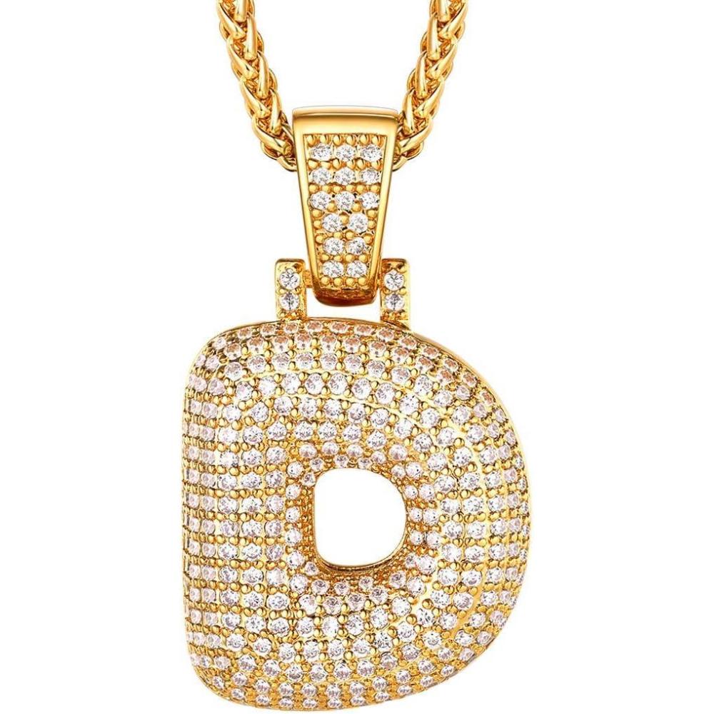 imageU7 Pendant Mens Hip Hop Jewelry Platinum18K Gold Plated Lab Diamond Letter Necklaces Custom Number Chain Intials Name NecklacesLetter D