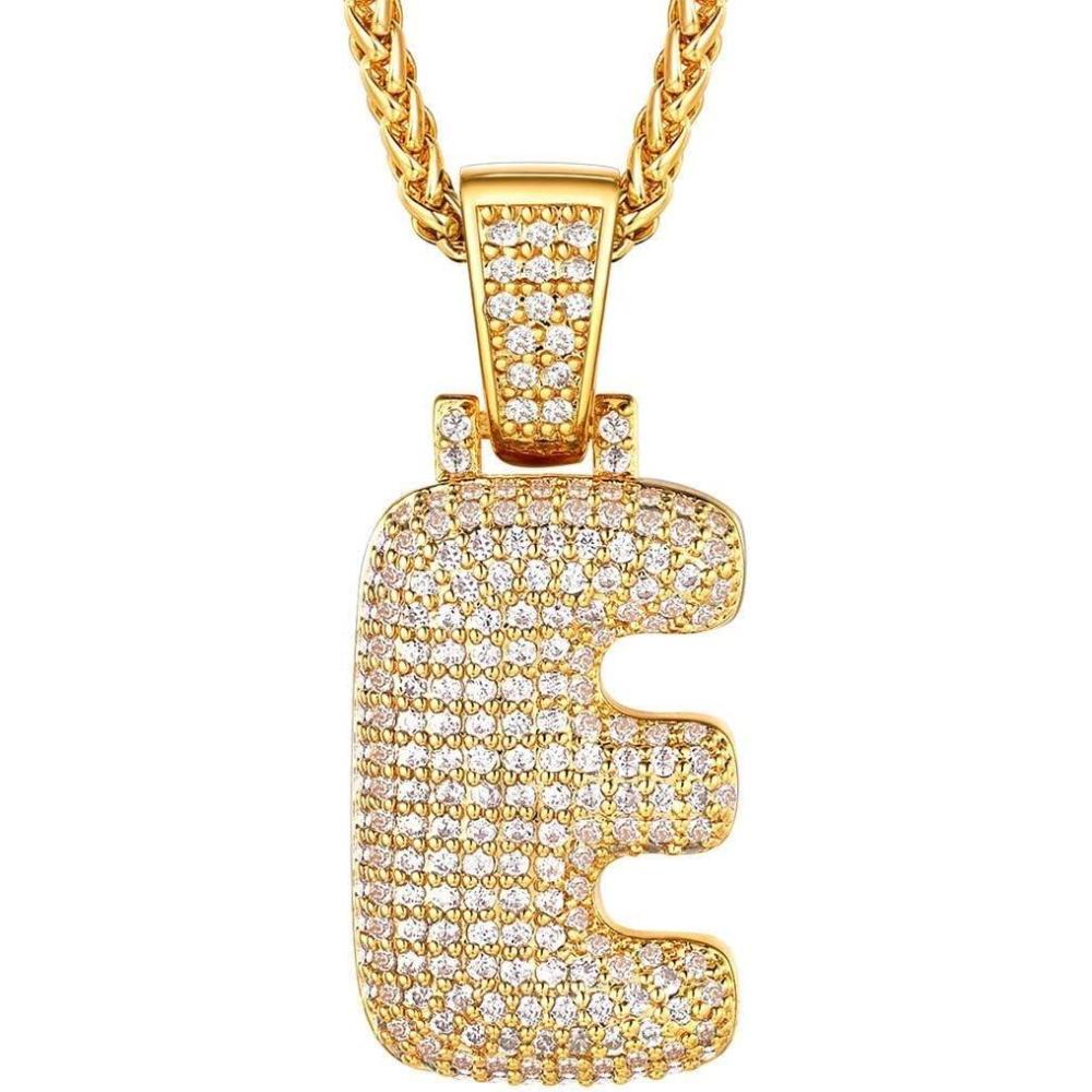 imageU7 Pendant Mens Hip Hop Jewelry Platinum18K Gold Plated Lab Diamond Letter Necklaces Custom Number Chain Intials Name NecklacesLetter E