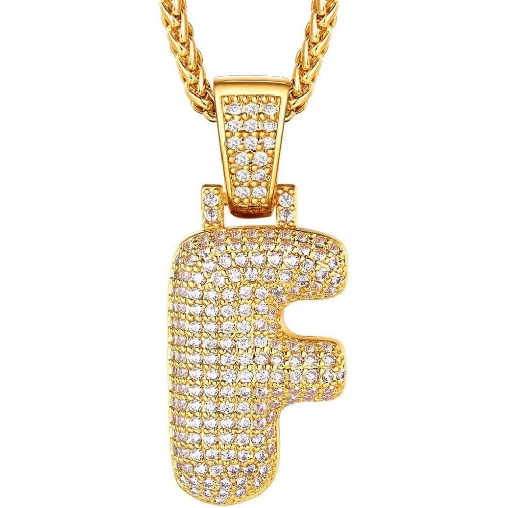 imageU7 Pendant Mens Hip Hop Jewelry Platinum18K Gold Plated Lab Diamond Letter Necklaces Custom Number Chain Intials Name NecklacesLetter F