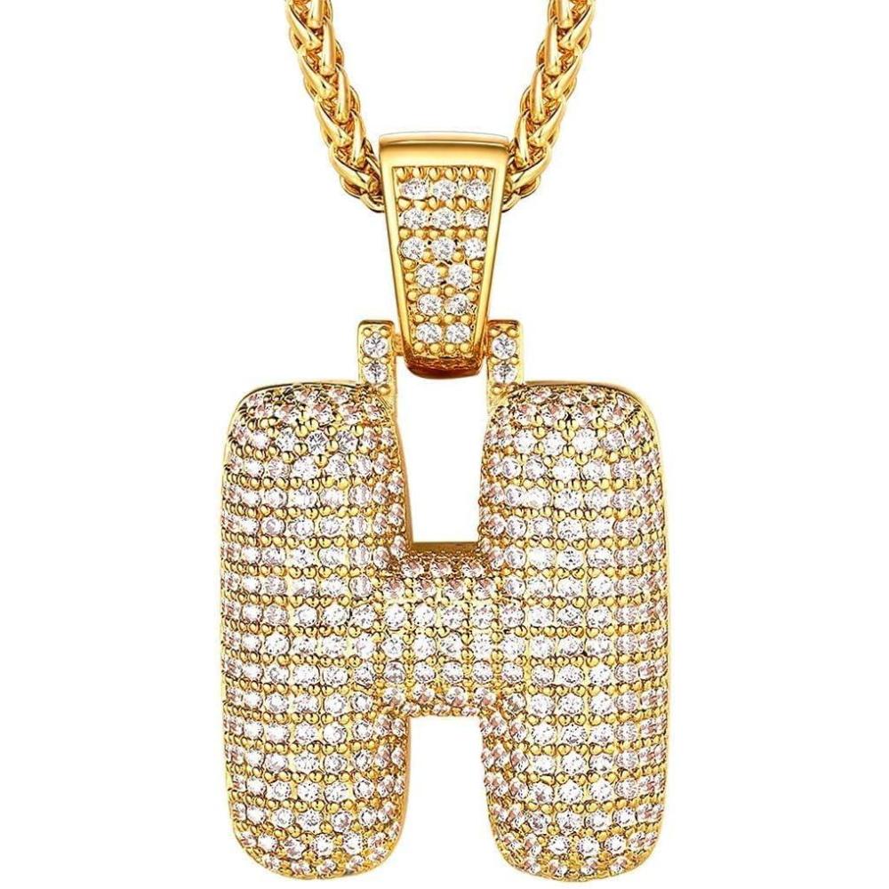 imageU7 Pendant Mens Hip Hop Jewelry Platinum18K Gold Plated Lab Diamond Letter Necklaces Custom Number Chain Intials Name NecklacesLetter H