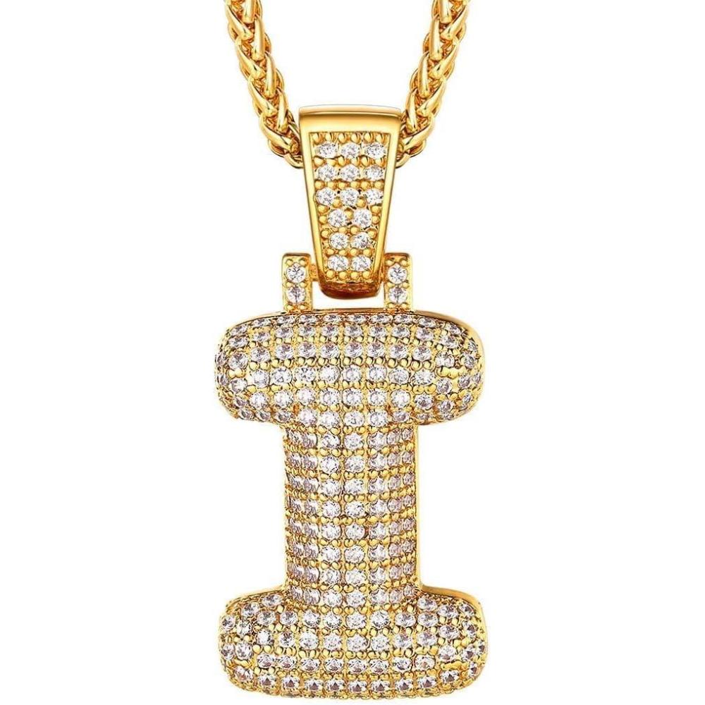 imageU7 Pendant Mens Hip Hop Jewelry Platinum18K Gold Plated Lab Diamond Letter Necklaces Custom Number Chain Intials Name NecklacesLetter I
