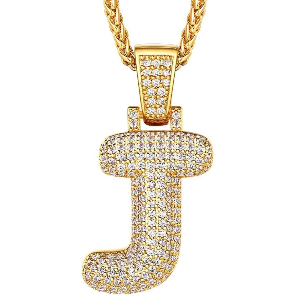 imageU7 Pendant Mens Hip Hop Jewelry Platinum18K Gold Plated Lab Diamond Letter Necklaces Custom Number Chain Intials Name NecklacesLetter J