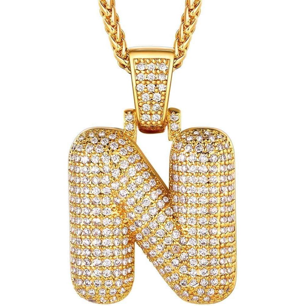 imageU7 Pendant Mens Hip Hop Jewelry Platinum18K Gold Plated Lab Diamond Letter Necklaces Custom Number Chain Intials Name NecklacesLetter N