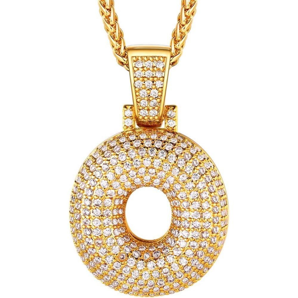 imageU7 Pendant Mens Hip Hop Jewelry Platinum18K Gold Plated Lab Diamond Letter Necklaces Custom Number Chain Intials Name NecklacesLetter O