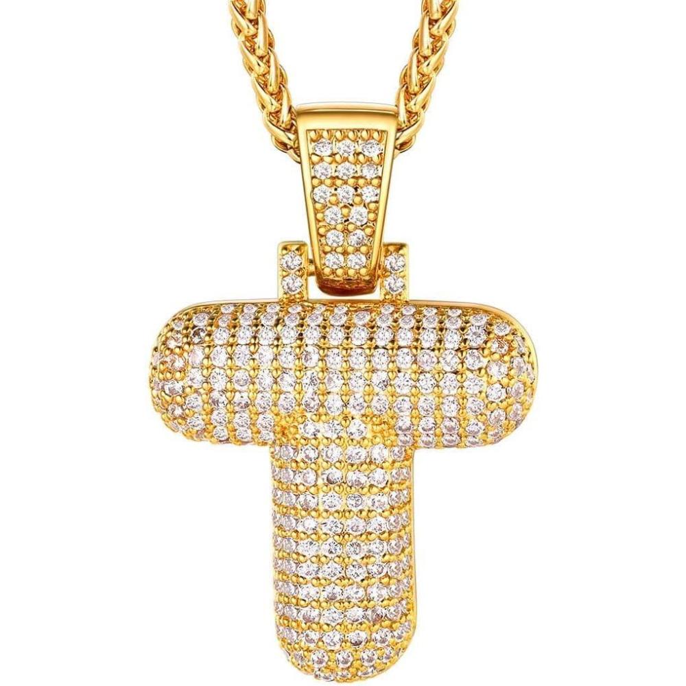 imageU7 Pendant Mens Hip Hop Jewelry Platinum18K Gold Plated Lab Diamond Letter Necklaces Custom Number Chain Intials Name NecklacesLetter T