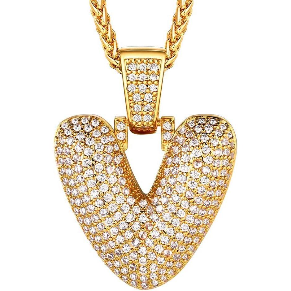 imageU7 Pendant Mens Hip Hop Jewelry Platinum18K Gold Plated Lab Diamond Letter Necklaces Custom Number Chain Intials Name NecklacesLetter V