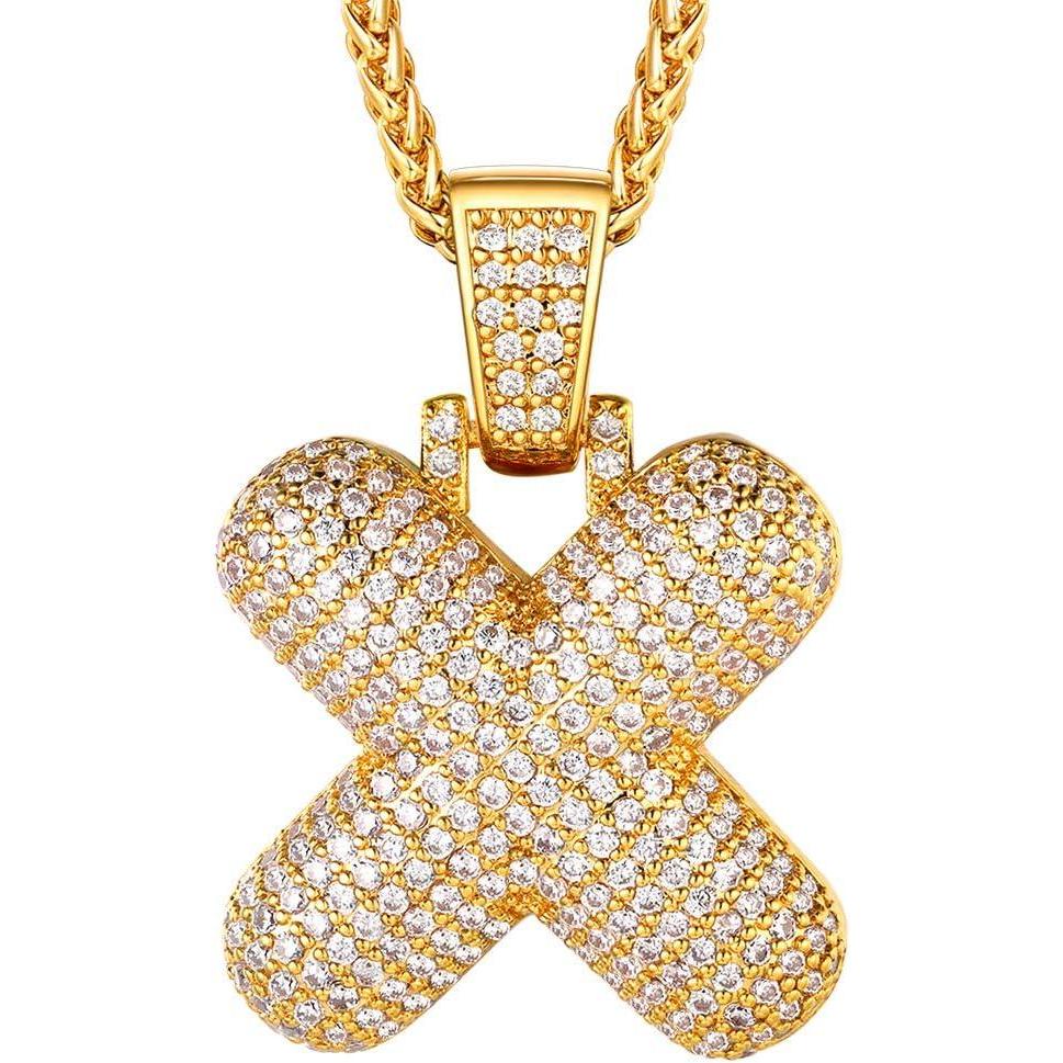 imageU7 Pendant Mens Hip Hop Jewelry Platinum18K Gold Plated Lab Diamond Letter Necklaces Custom Number Chain Intials Name NecklacesLetter X