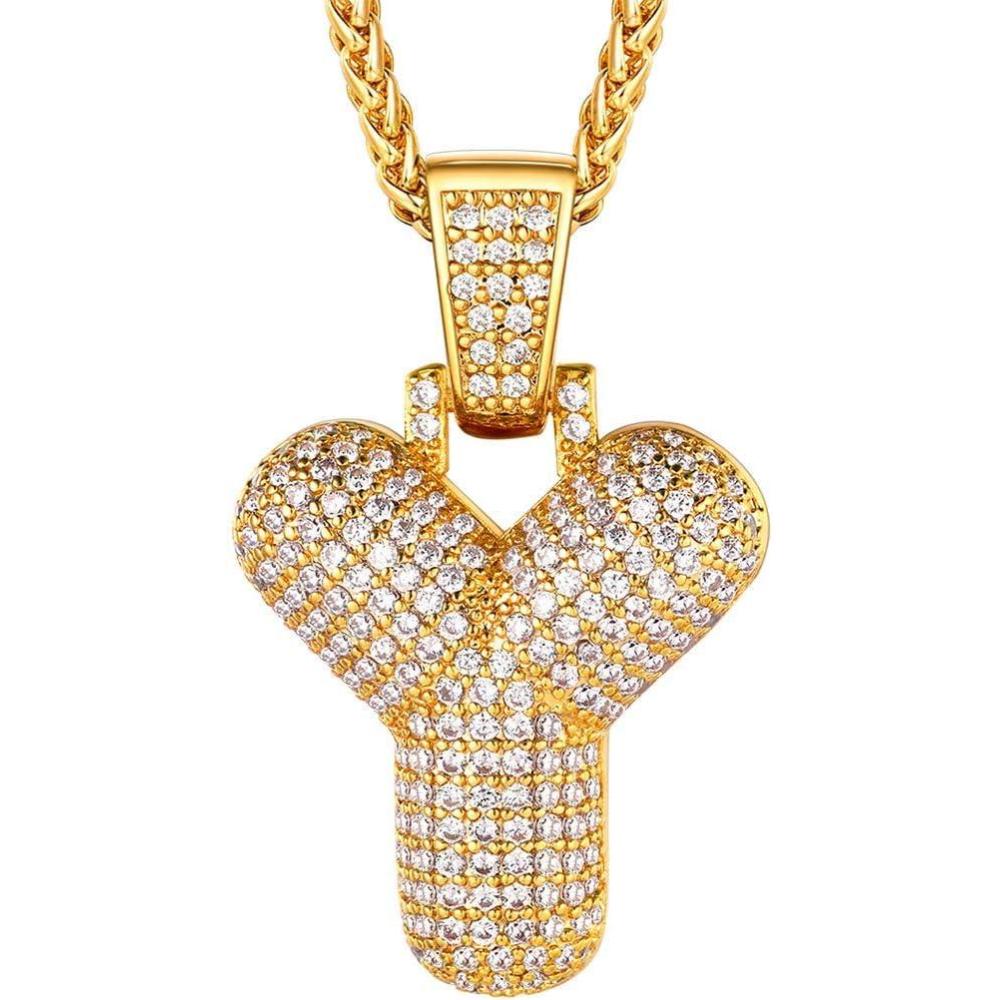 imageU7 Pendant Mens Hip Hop Jewelry Platinum18K Gold Plated Lab Diamond Letter Necklaces Custom Number Chain Intials Name NecklacesLetter Y