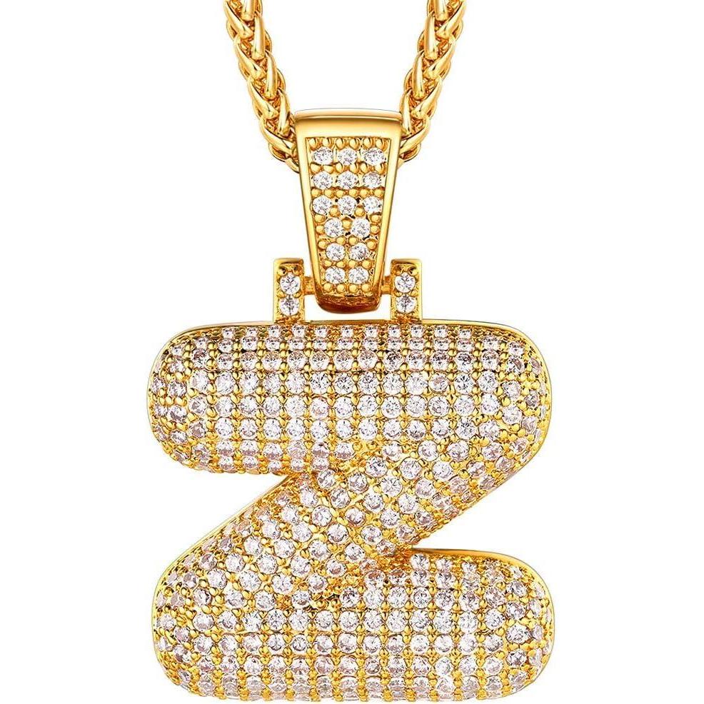 imageU7 Pendant Mens Hip Hop Jewelry Platinum18K Gold Plated Lab Diamond Letter Necklaces Custom Number Chain Intials Name NecklacesLetter Z