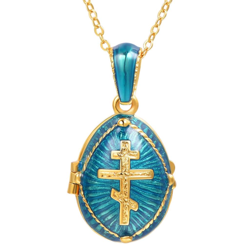 imageU7 Russian Orthodox Cross PendantPraying HandsIchthys Sign for Men Women Stainless Steel 18K Gold Plated Jesus Pendant Christian Religious Necklaces Length 22 Silver Black Gold03 Blue Orthodox Egg