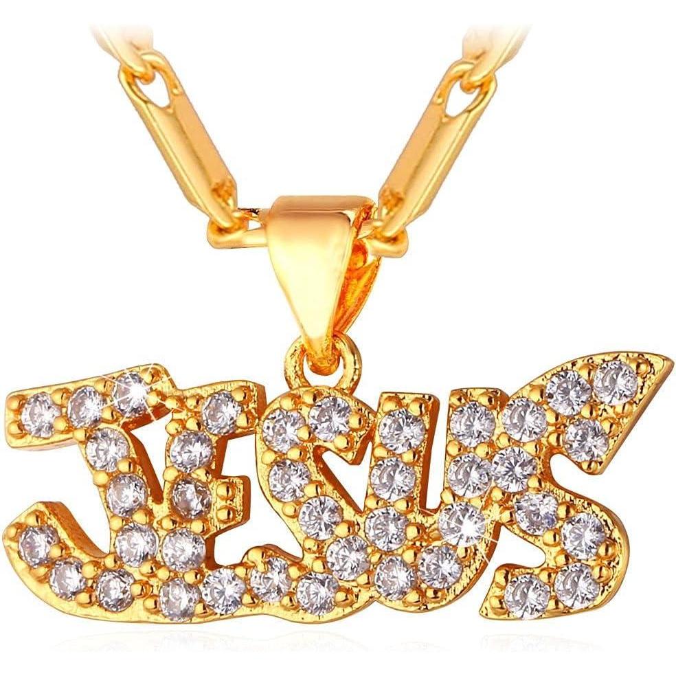 imageU7 Russian Orthodox Cross PendantPraying HandsIchthys Sign for Men Women Stainless Steel 18K Gold Plated Jesus Pendant Christian Religious Necklaces Length 22 Silver Black Gold08 JesusGold
