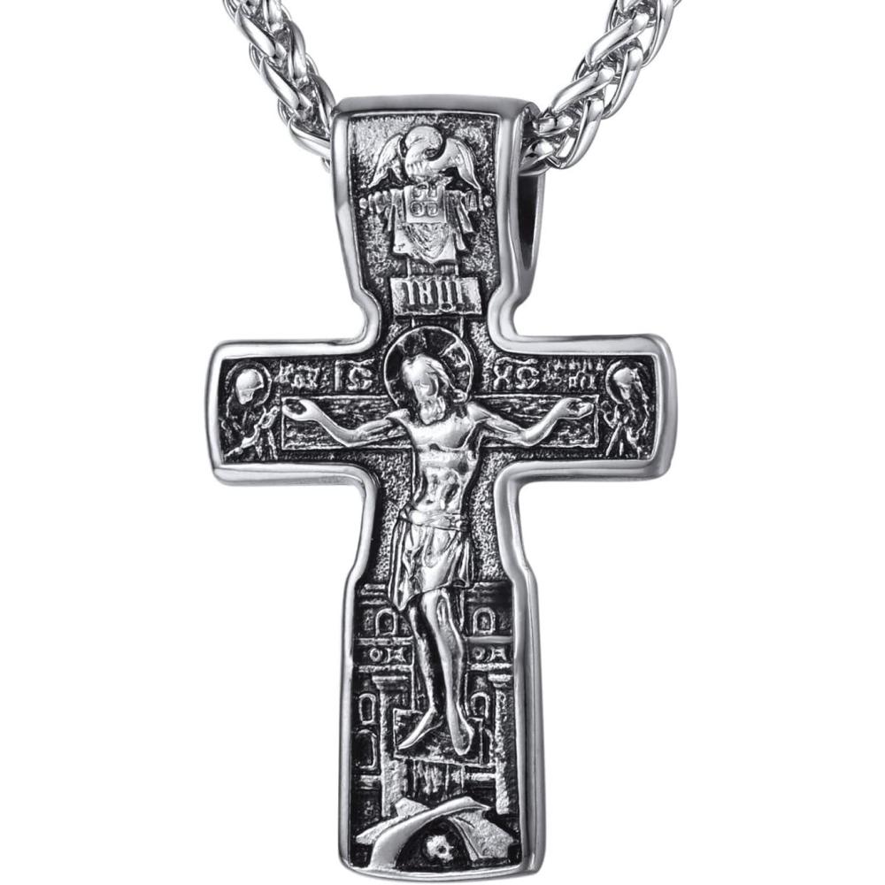 imageU7 Russian Orthodox Cross PendantPraying HandsIchthys Sign for Men Women Stainless Steel 18K Gold Plated Jesus Pendant Christian Religious Necklaces Length 22 Silver Black GoldJChurch Crucifix Stainless
