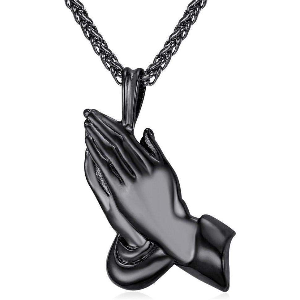 imageU7 Russian Orthodox Cross PendantPraying HandsIchthys Sign for Men Women Stainless Steel 18K Gold Plated Jesus Pendant Christian Religious Necklaces Length 22 Silver Black Gold05 Praying HandsBlack