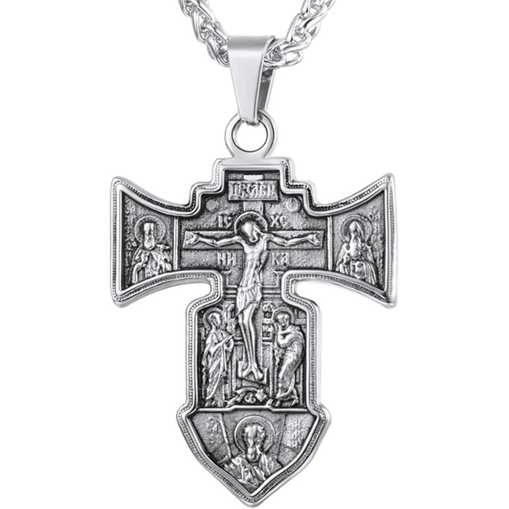 imageU7 Russian Orthodox Cross PendantPraying HandsIchthys Sign for Men Women Stainless Steel 18K Gold Plated Jesus Pendant Christian Religious Necklaces Length 22 Silver Black Gold02 Orthodox CrossSteel