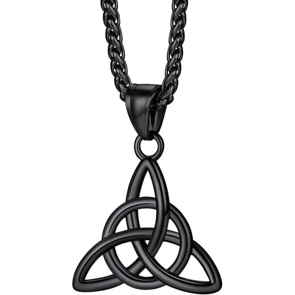imageU7 Viking Celtic Kont Necklace Stainless Steel Irish Knot Pendant Necklace for Men WomenBlack
