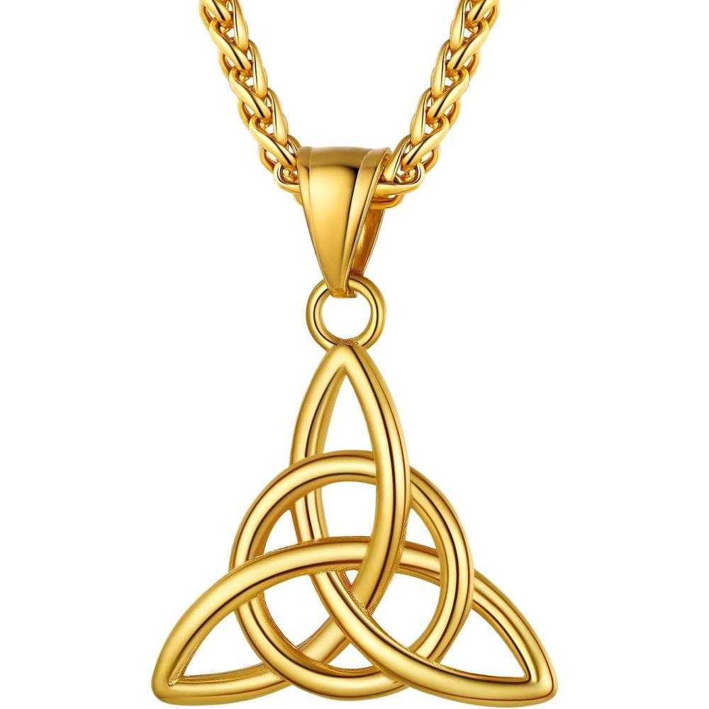 imageU7 Viking Celtic Kont Necklace Stainless Steel Irish Knot Pendant Necklace for Men WomenGold