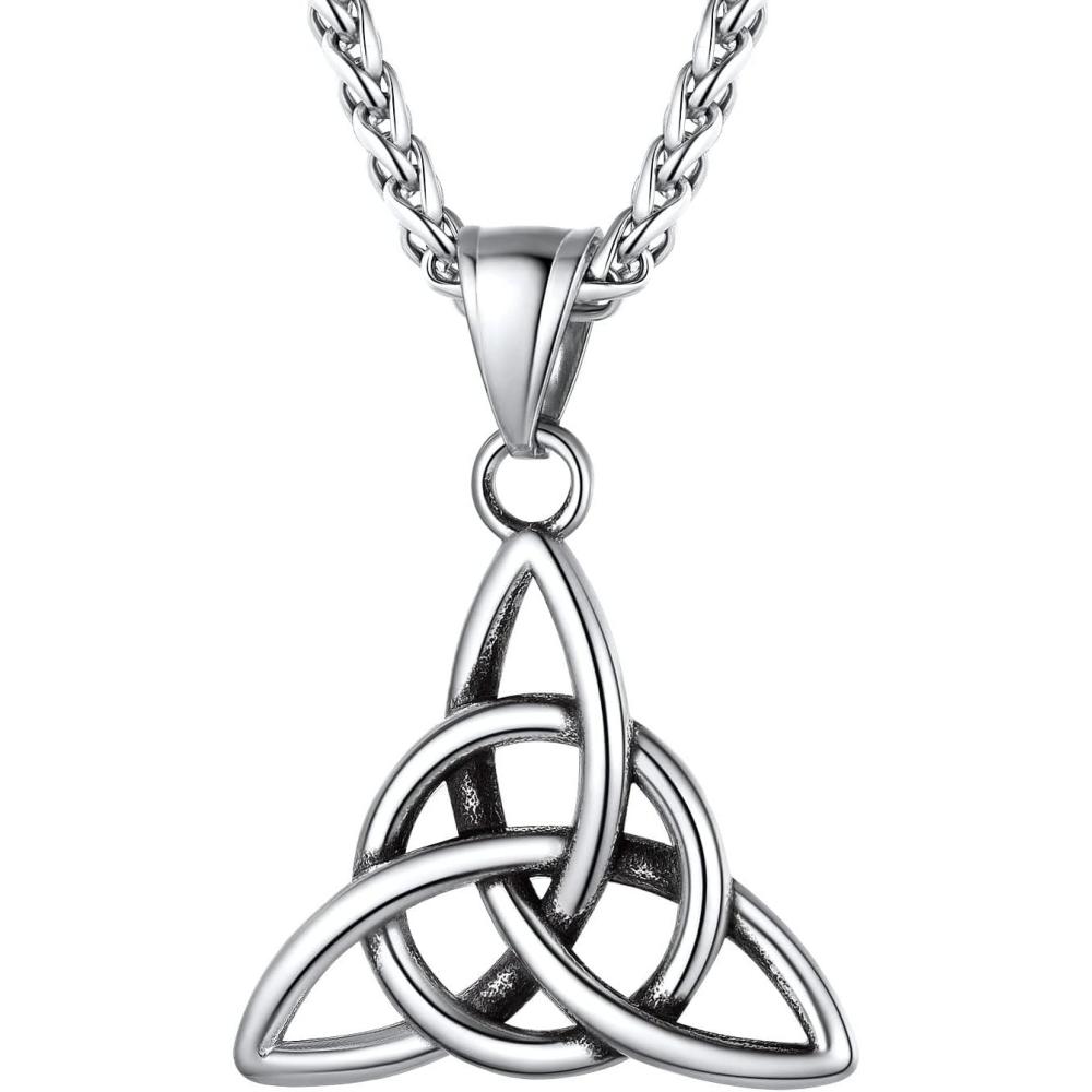 imageU7 Viking Celtic Kont Necklace Stainless Steel Irish Knot Pendant Necklace for Men WomenStainless Steel