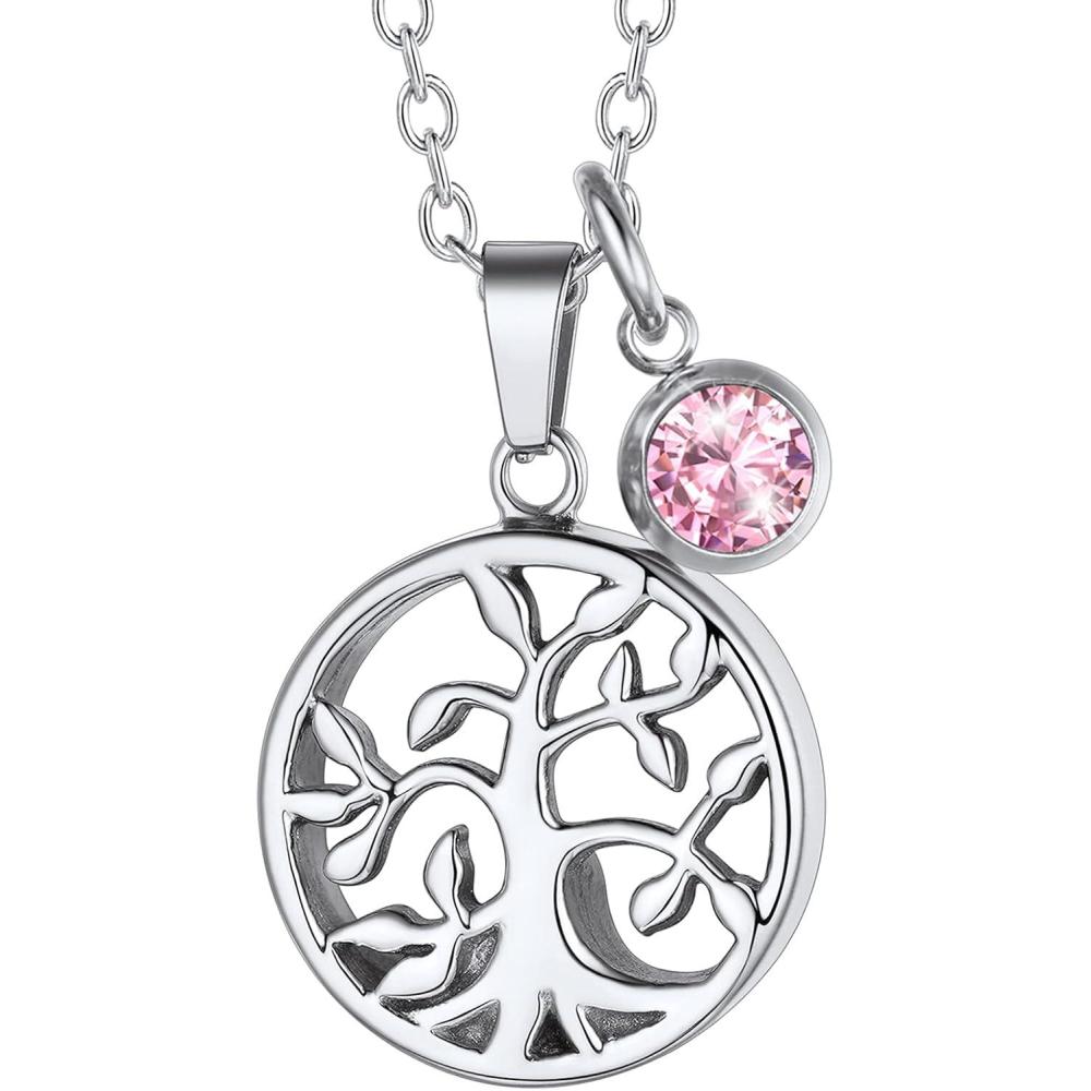 imageUrn Necklace for AshesCustomized Stainless Steel or 18K Gold Plated Cremation Jewelry Memorial Keepsake Urn Lockets Pendant for Men Women Waterproof amp Gift PackedTree of lifeStainlessTextBirthstone