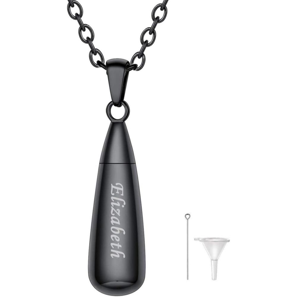 imageUrn Necklace for AshesCustomized Stainless Steel or 18K Gold Plated Cremation Jewelry Memorial Keepsake Urn Lockets Pendant for Men Women Waterproof amp Gift PackedTeardropblackcustom Text