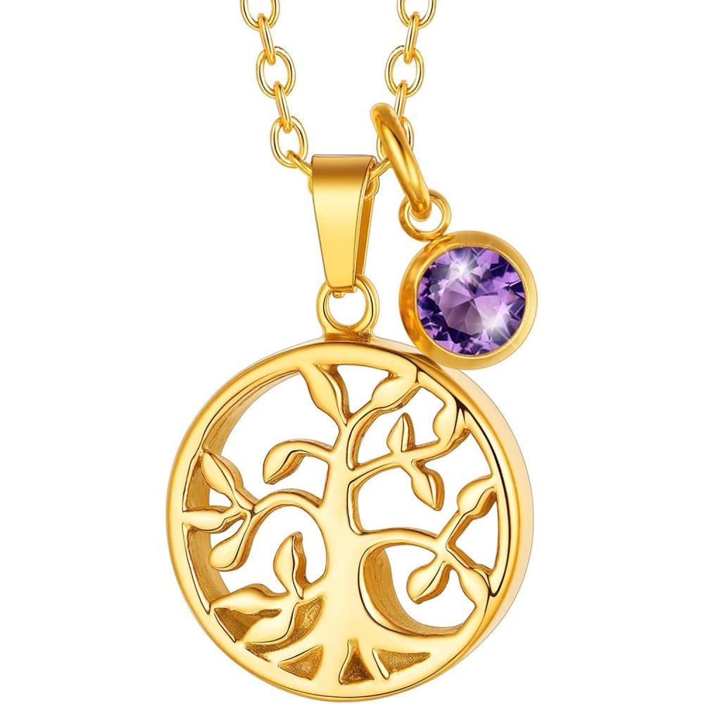 imageUrn Necklace for AshesCustomized Stainless Steel or 18K Gold Plated Cremation Jewelry Memorial Keepsake Urn Lockets Pendant for Men Women Waterproof amp Gift PackedTree of lifeGoldTextBirthstone