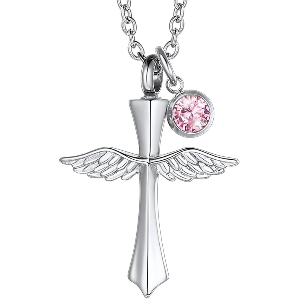 imageUrn Necklace for AshesCustomized Stainless Steel or 18K Gold Plated Cremation Jewelry Memorial Keepsake Urn Lockets Pendant for Men Women Waterproof amp Gift PackedAngel WingStainlessTextBirthstone