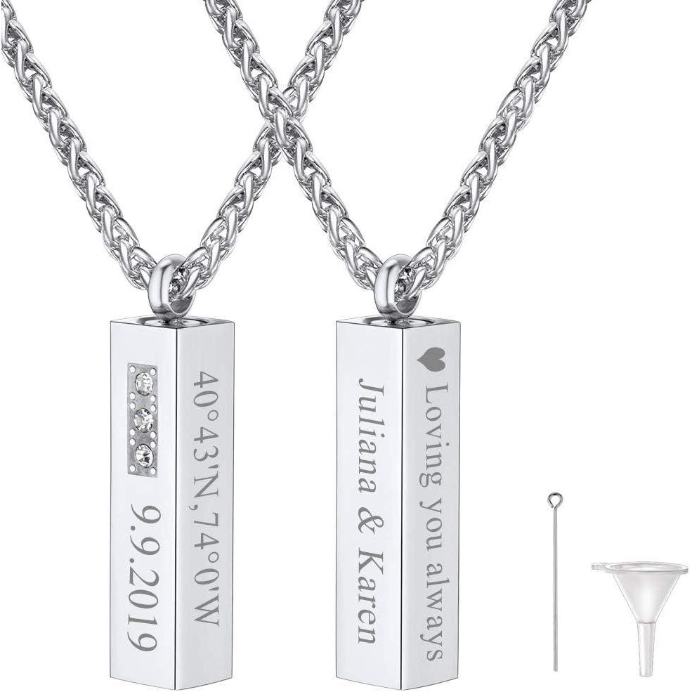 imageUrn Necklace for AshesCustomized Stainless Steel or 18K Gold Plated Cremation Jewelry Memorial Keepsake Urn Lockets Pendant for Men Women Waterproof amp Gift PackedCrystal 4Sided BarStainless
