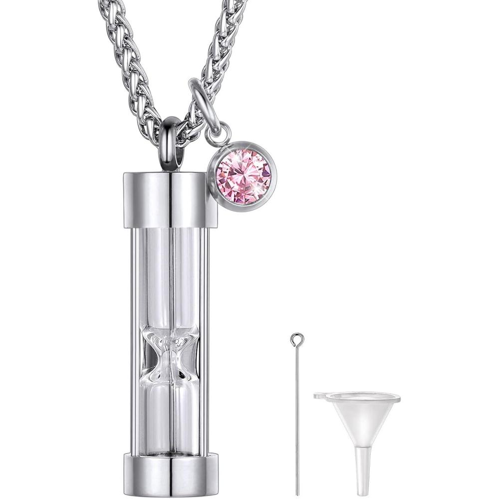 imageUrn Necklace for AshesCustomized Stainless Steel or 18K Gold Plated Cremation Jewelry Memorial Keepsake Urn Lockets Pendant for Men Women Waterproof amp Gift PackedHourglassstainlessTextBirthstone