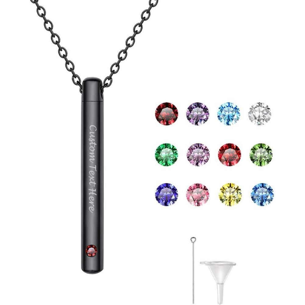 imageUrn Necklace for AshesCustomized Stainless Steel or 18K Gold Plated Cremation Jewelry Memorial Keepsake Urn Lockets Pendant for Men Women Waterproof amp Gift PackedLong BarBlackTextBirthstone