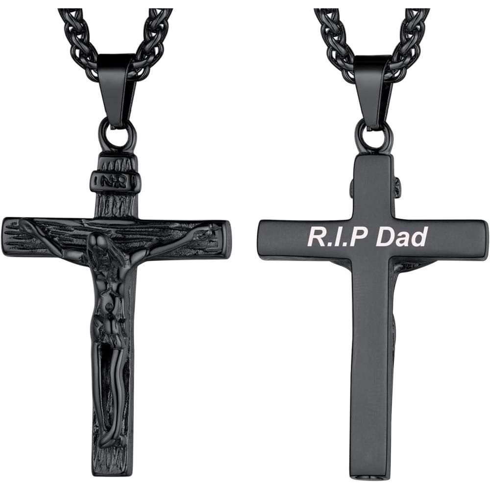 imageUrn Necklace for AshesCustomized Stainless Steel or 18K Gold Plated Cremation Jewelry Memorial Keepsake Urn Lockets Pendant for Men Women Waterproof amp Gift PackedCrucifixblackcustom Text