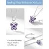 925 Sterling Silver Butterfly Necklace/Antler Deer Necklace,Adjustable Silver Birthstone Necklace for Women,Birthstone Jewelry Gift for Her(02.February(Amethyst)-Butterfly)