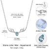 925 Sterling Silver Butterfly Necklace/Antler Deer Necklace,Adjustable Silver Birthstone Necklace for Women,Birthstone Jewelry Gift for Her(03.March(Aquamarine)-Deer)