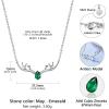 925 Sterling Silver Butterfly Necklace/Antler Deer Necklace,Adjustable Silver Birthstone Necklace for Women,Birthstone Jewelry Gift for Her(05.May(Emerald)-Deer)