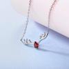 925 Sterling Silver Butterfly Necklace/Antler Deer Necklace,Adjustable Silver Birthstone Necklace for Women,Birthstone Jewelry Gift for Her(07.July(Ruby)-Deer)