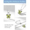 925 Sterling Silver Butterfly Necklace/Antler Deer Necklace,Adjustable Silver Birthstone Necklace for Women,Birthstone Jewelry Gift for Her(08.August(Peridot)-Butterfly)