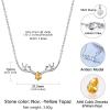 925 Sterling Silver Butterfly Necklace/Antler Deer Necklace,Adjustable Silver Birthstone Necklace for Women,Birthstone Jewelry Gift for Her(11.November(Yellow Topaz)-Deer)